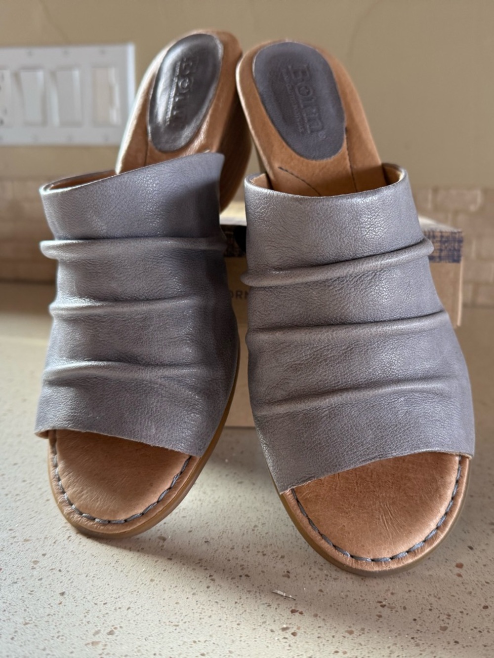Born Gray Leather Slip-On Mule Sandals